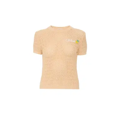 Chloé Short-sleeve logo sweater in crochet knit | Thumbnail 1 Chloé Short-sleeve logo sweater in crochet knit | Thumbnail 1