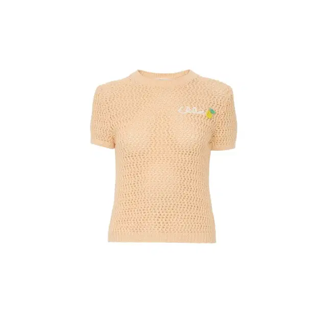 Short-sleeve logo sweater in crochet knit Short-sleeve logo sweater in crochet knit