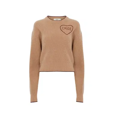 Chloé Cropped fitted logo sweater in a wool & cashmere knit | Thumbnail 1 Chloé Cropped fitted logo sweater in a wool & cashmere knit | Thumbnail 1