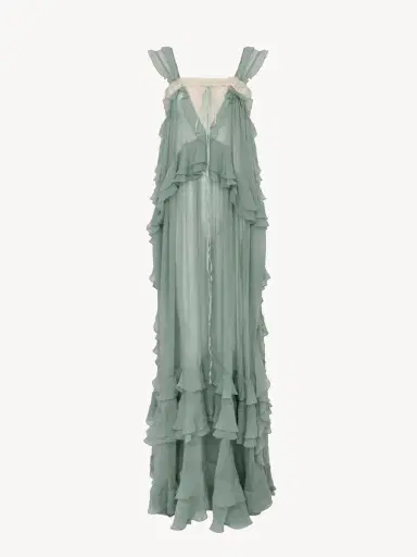 Chloé Sleeveless layered long dress in silk mousseline & lace | Thumbnail 2 Chloé Sleeveless layered long dress in silk mousseline & lace | Thumbnail 2