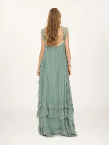 Chloé Sleeveless layered long dress in silk mousseline & lace | Thumbnail 5 Chloé Sleeveless layered long dress in silk mousseline & lace | Thumbnail 5