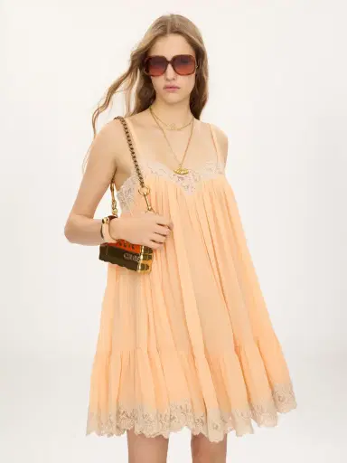 Chloé Thin-strap mini dress in silk georgette & lace | Thumbnail 4 Chloé Thin-strap mini dress in silk georgette & lace | Thumbnail 4