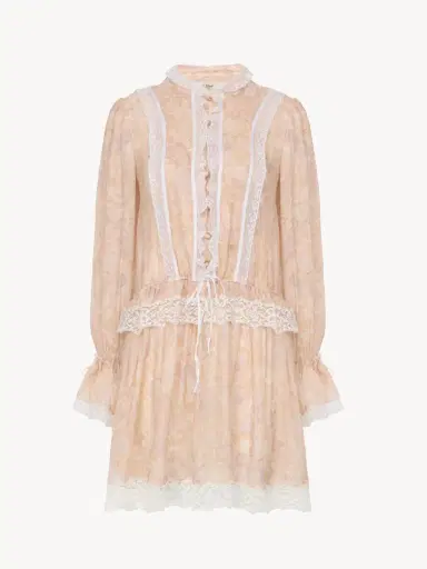Chloé Puff-sleeve mini dress in silk charmeuse & lace | Thumbnail 2 Chloé Puff-sleeve mini dress in silk charmeuse & lace | Thumbnail 2