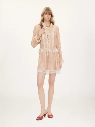 Chloé Puff-sleeve mini dress in silk charmeuse & lace | Thumbnail 3 Chloé Puff-sleeve mini dress in silk charmeuse & lace | Thumbnail 3