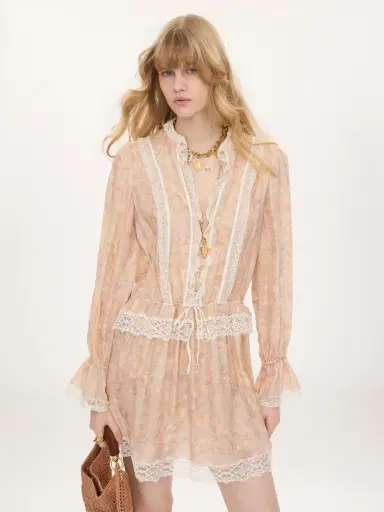 Chloé Puff-sleeve mini dress in silk charmeuse & lace | Thumbnail 4 Chloé Puff-sleeve mini dress in silk charmeuse & lace | Thumbnail 4