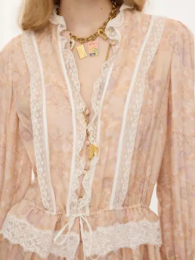Chloé Puff-sleeve mini dress in silk charmeuse & lace | Thumbnail 6 Chloé Puff-sleeve mini dress in silk charmeuse & lace | Thumbnail 6