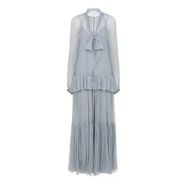 Chloé Fluid lavallière long dress in silk mousseline | Thumbnail 1 Chloé Fluid lavallière long dress in silk mousseline | Thumbnail 1