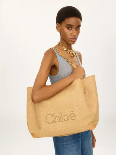 Chloé Large Chloé Clover double carry bag in raffia-effect fibers | Thumbnail 3 Chloé Large Chloé Clover double carry bag in raffia-effect fibers | Thumbnail 3