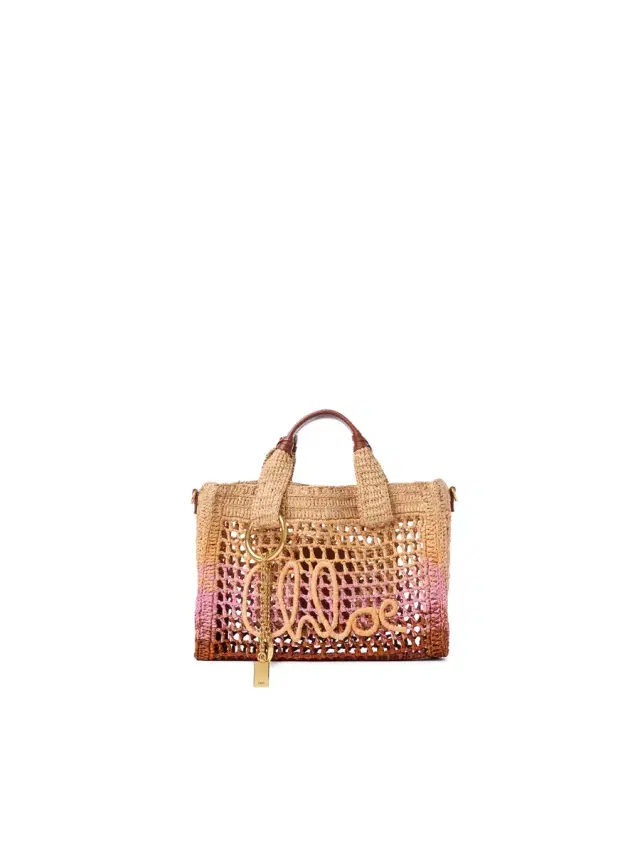Small Summer Banana east-west tote bag with strap in raffia Small Summer Banana east-west tote bag with strap in raffia