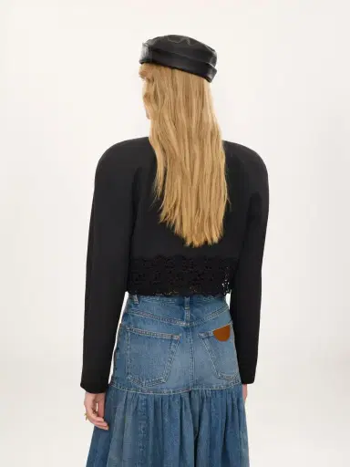 Chloé Collarless cropped jacket in wool grain de poudre & lace | Thumbnail 5 Chloé Collarless cropped jacket in wool grain de poudre & lace | Thumbnail 5