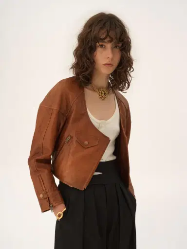 Chloé Cropped scoop-neck jacket in leather | Thumbnail 4 Chloé Cropped scoop-neck jacket in leather | Thumbnail 4