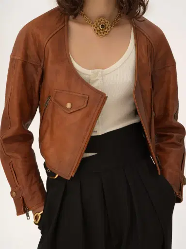 Chloé Cropped scoop-neck jacket in leather | Thumbnail 6 Chloé Cropped scoop-neck jacket in leather | Thumbnail 6