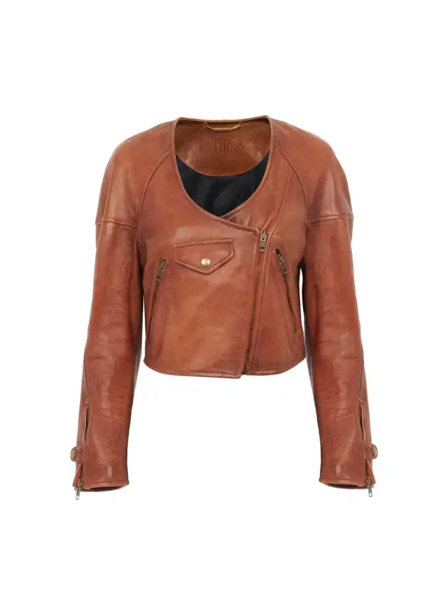 Cropped scoop-neck jacket in leather Cropped scoop-neck jacket in leather