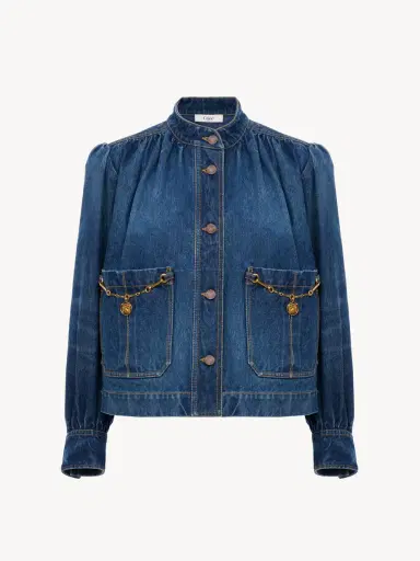 Chloé High-neck gathered jacket in denim | Thumbnail 2 Chloé High-neck gathered jacket in denim | Thumbnail 2