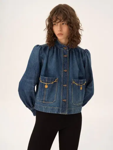 Chloé High-neck gathered jacket in denim | Thumbnail 3 Chloé High-neck gathered jacket in denim | Thumbnail 3
