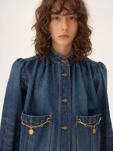 Chloé High-neck gathered jacket in denim | Thumbnail 6 Chloé High-neck gathered jacket in denim | Thumbnail 6