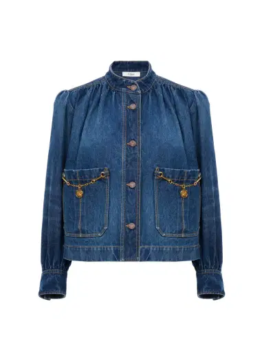 Chloé High-neck gathered jacket in denim | Thumbnail 1 Chloé High-neck gathered jacket in denim | Thumbnail 1