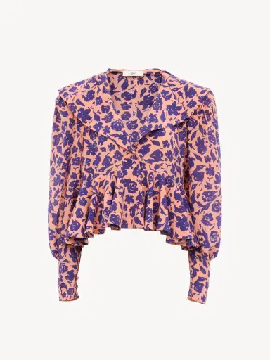 Chloé V-neck ruffle top in crêpe de chine | Thumbnail 2 Chloé V-neck ruffle top in crêpe de chine | Thumbnail 2