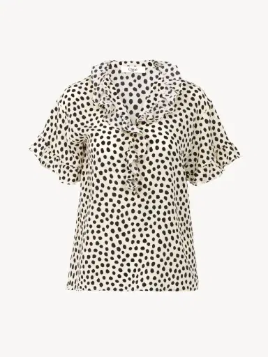 Chloé Short-sleeve ruffle top in crêpe de chine | Thumbnail 2 Chloé Short-sleeve ruffle top in crêpe de chine | Thumbnail 2
