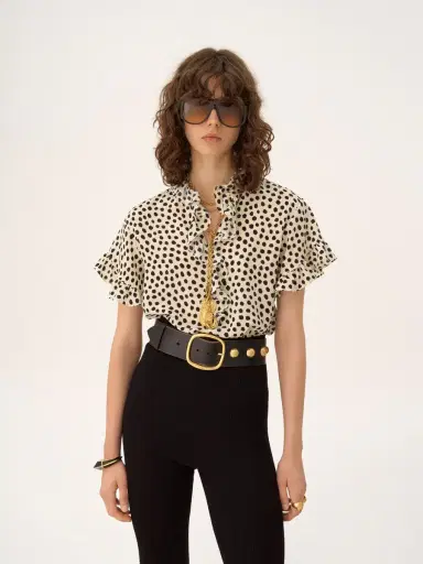 Chloé Short-sleeve ruffle top in crêpe de chine | Thumbnail 4 Chloé Short-sleeve ruffle top in crêpe de chine | Thumbnail 4