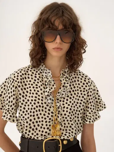 Chloé Short-sleeve ruffle top in crêpe de chine | Thumbnail 7 Chloé Short-sleeve ruffle top in crêpe de chine | Thumbnail 7
