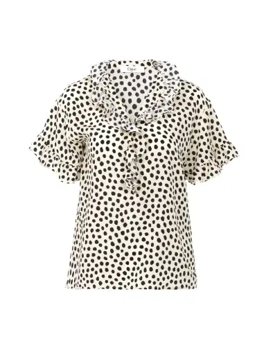 Chloé Short-sleeve ruffle top in crêpe de chine | Thumbnail 1 Chloé Short-sleeve ruffle top in crêpe de chine | Thumbnail 1