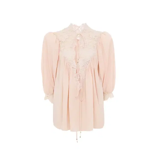 Fluid puff-sleeve top in crêpe de chine & lace Fluid puff-sleeve top in crêpe de chine & lace