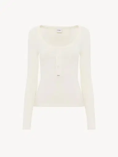 Chloé Scoop-neck Henley shirt in cotton jersey | Thumbnail 2 Chloé Scoop-neck Henley shirt in cotton jersey | Thumbnail 2