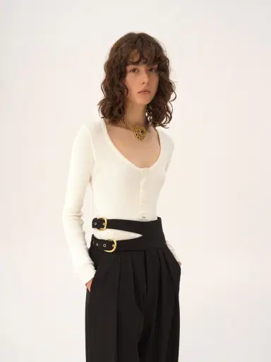 Chloé Scoop-neck Henley shirt in cotton jersey | Thumbnail 4 Chloé Scoop-neck Henley shirt in cotton jersey | Thumbnail 4