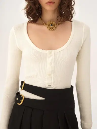 Chloé Scoop-neck Henley shirt in cotton jersey | Thumbnail 6 Chloé Scoop-neck Henley shirt in cotton jersey | Thumbnail 6