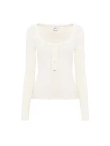 Chloé Scoop-neck Henley shirt in cotton jersey | Thumbnail 1 Chloé Scoop-neck Henley shirt in cotton jersey | Thumbnail 1