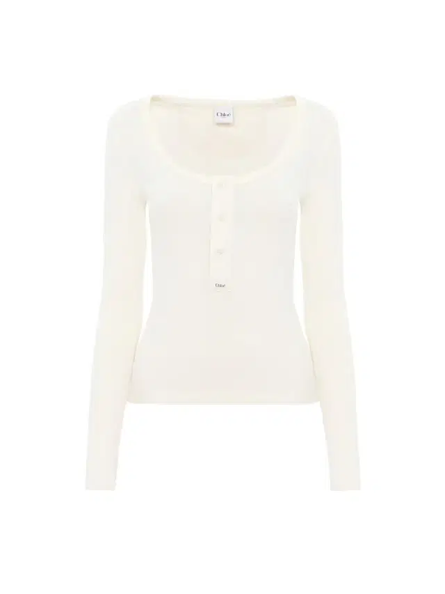 Scoop-neck Henley shirt in cotton jersey Scoop-neck Henley shirt in cotton jersey