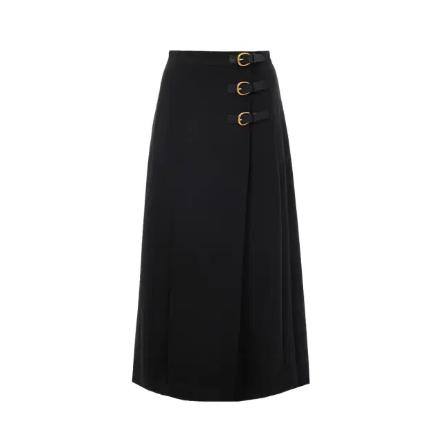 Pleated midi skirt in wool grain de poudre Pleated midi skirt in wool grain de poudre