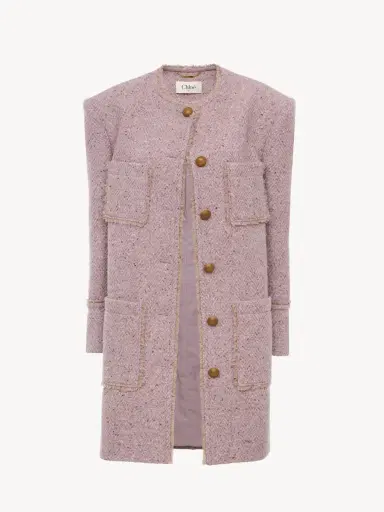 Chloé Single-breasted collarless coat in chiné wool tweed | Thumbnail 2 Chloé Single-breasted collarless coat in chiné wool tweed | Thumbnail 2