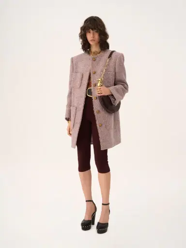 Chloé Single-breasted collarless coat in chiné wool tweed | Thumbnail 3 Chloé Single-breasted collarless coat in chiné wool tweed | Thumbnail 3