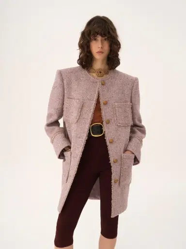 Chloé Single-breasted collarless coat in chiné wool tweed | Thumbnail 4 Chloé Single-breasted collarless coat in chiné wool tweed | Thumbnail 4