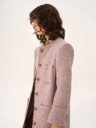 Chloé Single-breasted collarless coat in chiné wool tweed | Thumbnail 6 Chloé Single-breasted collarless coat in chiné wool tweed | Thumbnail 6