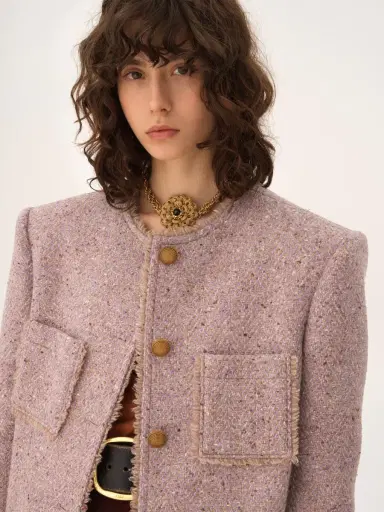 Chloé Single-breasted collarless coat in chiné wool tweed | Thumbnail 7 Chloé Single-breasted collarless coat in chiné wool tweed | Thumbnail 7