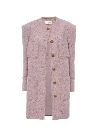 Chloé Single-breasted collarless coat in chiné wool tweed | Thumbnail 1 Chloé Single-breasted collarless coat in chiné wool tweed | Thumbnail 1
