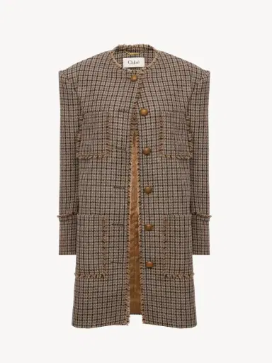 Chloé Single-breasted collarless coat in houndstooth wool | Thumbnail 2 Chloé Single-breasted collarless coat in houndstooth wool | Thumbnail 2