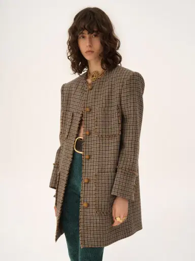 Chloé Single-breasted collarless coat in houndstooth wool | Thumbnail 4 Chloé Single-breasted collarless coat in houndstooth wool | Thumbnail 4