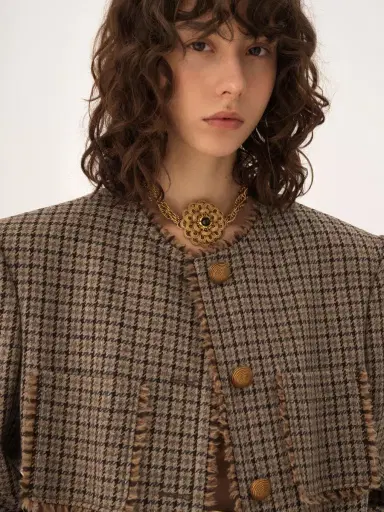 Chloé Single-breasted collarless coat in houndstooth wool | Thumbnail 6 Chloé Single-breasted collarless coat in houndstooth wool | Thumbnail 6