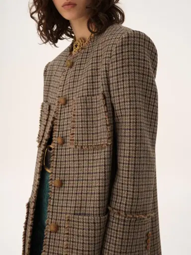 Chloé Single-breasted collarless coat in houndstooth wool | Thumbnail 7 Chloé Single-breasted collarless coat in houndstooth wool | Thumbnail 7