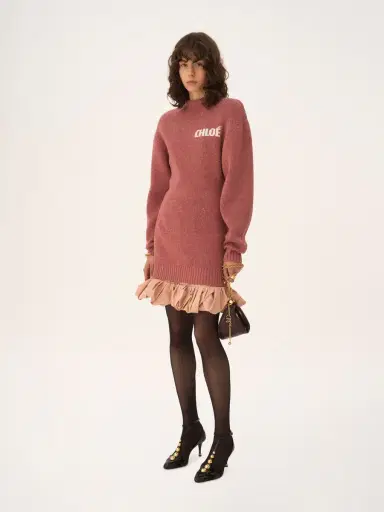 Chloé Long-sleeve logo mini dress in a merino wool knit | Thumbnail 3 Chloé Long-sleeve logo mini dress in a merino wool knit | Thumbnail 3