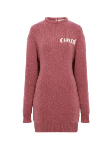 Chloé Long-sleeve logo mini dress in a merino wool knit | Thumbnail 1 Chloé Long-sleeve logo mini dress in a merino wool knit | Thumbnail 1