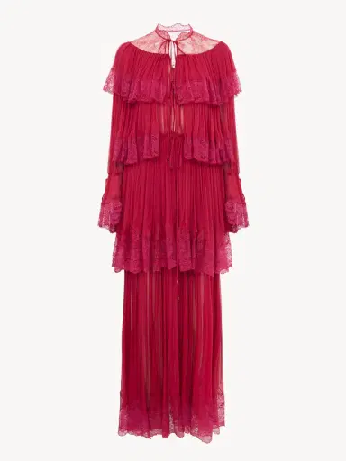 Chloé Long ruffled dress in silk mousseline & lace | Thumbnail 2 Chloé Long ruffled dress in silk mousseline & lace | Thumbnail 2