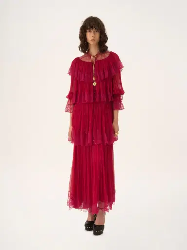 Chloé Long ruffled dress in silk mousseline & lace | Thumbnail 3 Chloé Long ruffled dress in silk mousseline & lace | Thumbnail 3