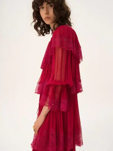 Chloé Long ruffled dress in silk mousseline & lace | Thumbnail 5 Chloé Long ruffled dress in silk mousseline & lace | Thumbnail 5