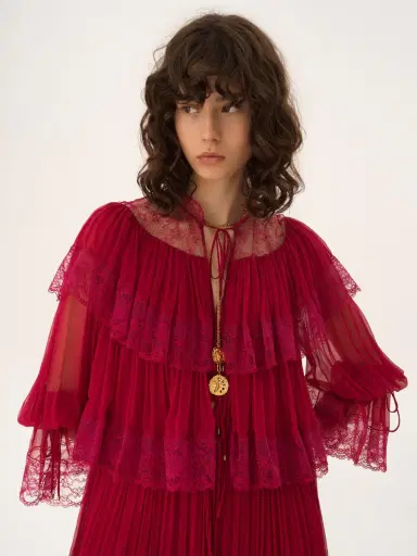 Chloé Long ruffled dress in silk mousseline & lace | Thumbnail 6 Chloé Long ruffled dress in silk mousseline & lace | Thumbnail 6