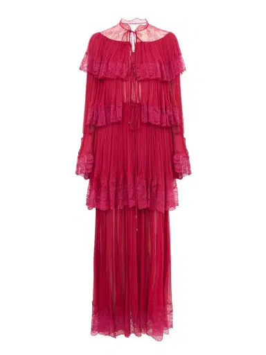 Chloé Long ruffled dress in silk mousseline & lace | Thumbnail 1 Chloé Long ruffled dress in silk mousseline & lace | Thumbnail 1